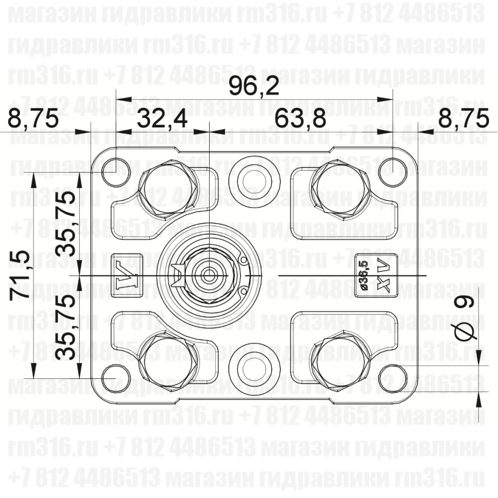 XP-201 XV-2P Vivoil X2P4902EPOA (XV-2P/14) Насос шестеренный 14,4 см3 второй группы, конический вал со шпонкой, стандартный (европейский) фланец