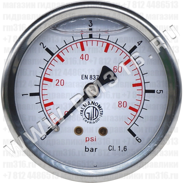 MGR-6-BAR/PSI-T (M638PBL006) Манометр гидравлический виброустойчивый (глицериновый), 0-6 бар