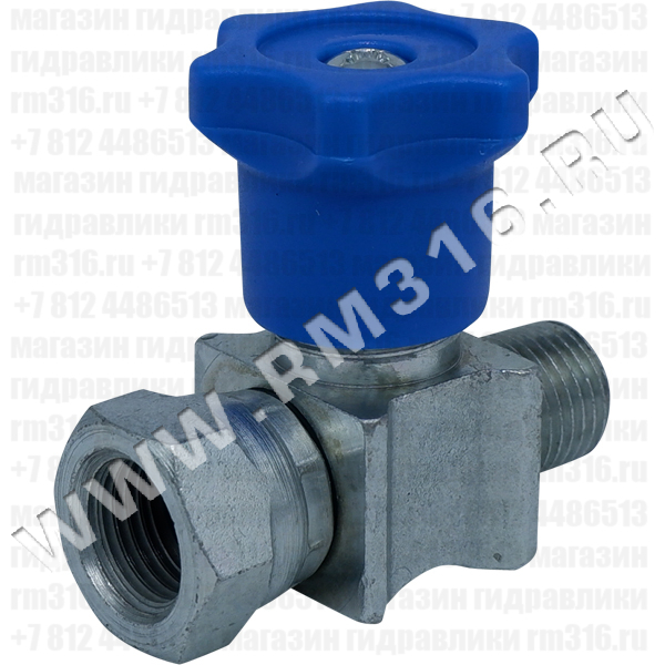 1608010100 (EMIL01A) Кран для подключения манометра прямоточный, внутренняя резьба под манометр - 1/4" BSP (цилиндрическая), наружняя резьба - 1/4" BSPT (коническая), 5 л/мин, 350 бар (Walvoil, Италия)