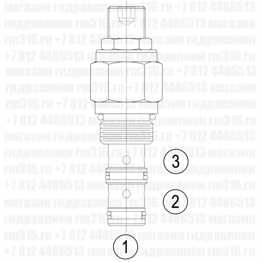 LPRPS2-10-15 Редукционно-предохранительный гидравлический клапан (гидроклапан) картриджного (ввертного) исполнения, гнездо SAE10/3 (SAE 10), резьба 7/8-14 UNF-2A, 43 л/мин, 350 бар, диапазон регулировки 3,45-103 бар (преднастройка на 52 бар) (Keta Hydraulics, Китай)