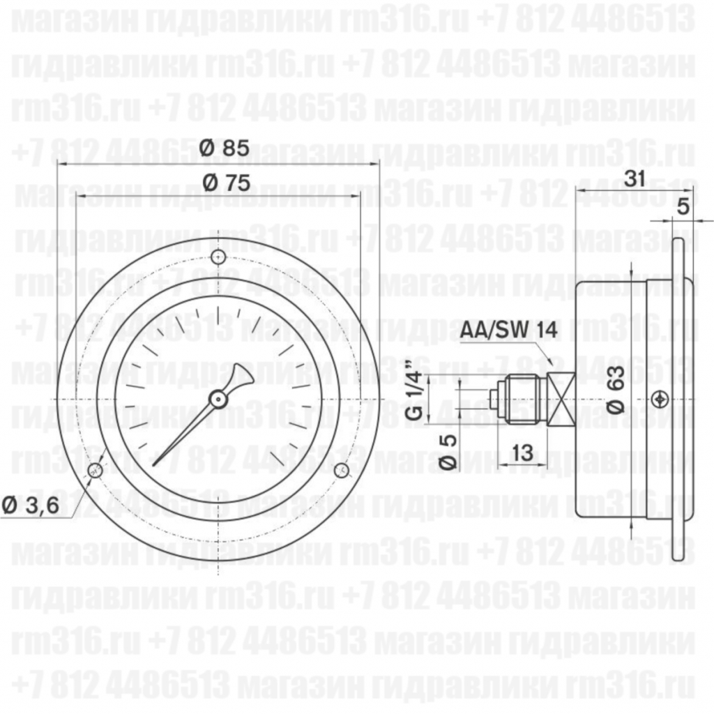 0631001709 (0-25 бар) МАНОМЕТР ГИДРАВЛИЧЕСКИЙ 63 ММ, 0 - 25 БАР / 0 - 360  PSI, ФЛАНЦЕВОЕ ПРИСОЕДИНЕНИЕ (PAKKENS, ТУРЦИЯ) ГЛИЦЕРИНОВЫЙ ВИБРОУСТОЙЧИВЫЙ  КУПИТЬ В МАГАЗИНЕ ГИДРАВЛИКИ